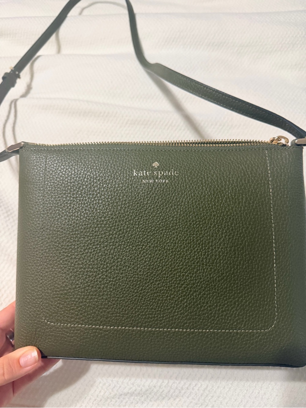 kate spade Olive Green Pebbled Leather Crossbody Bag with Gold Hardware